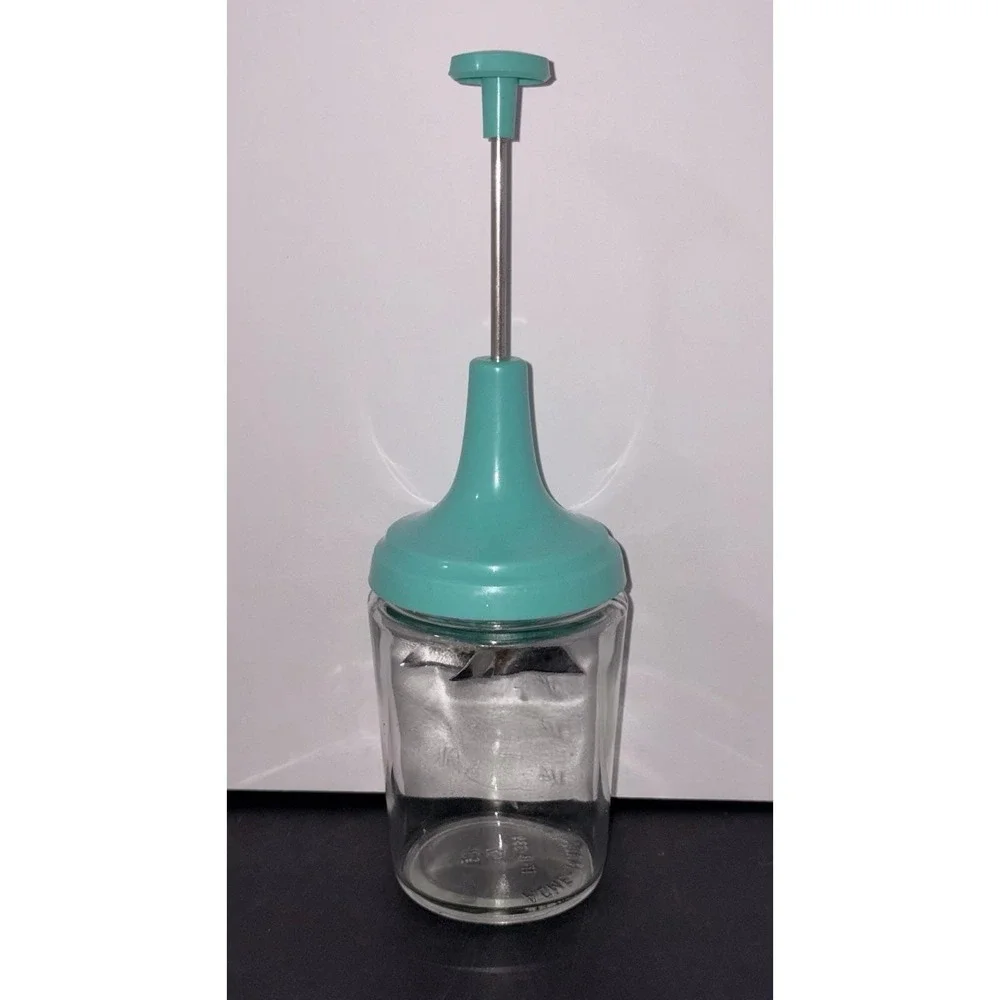 Vintage 1970's ACME Made in the USA Turquoise Glass Manual Food Nut Chopper